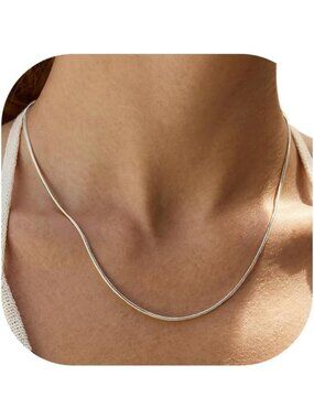 Elegant 1.2mm Silver Round Snake Chain Necklace for Women, 18+2" Adjustable
